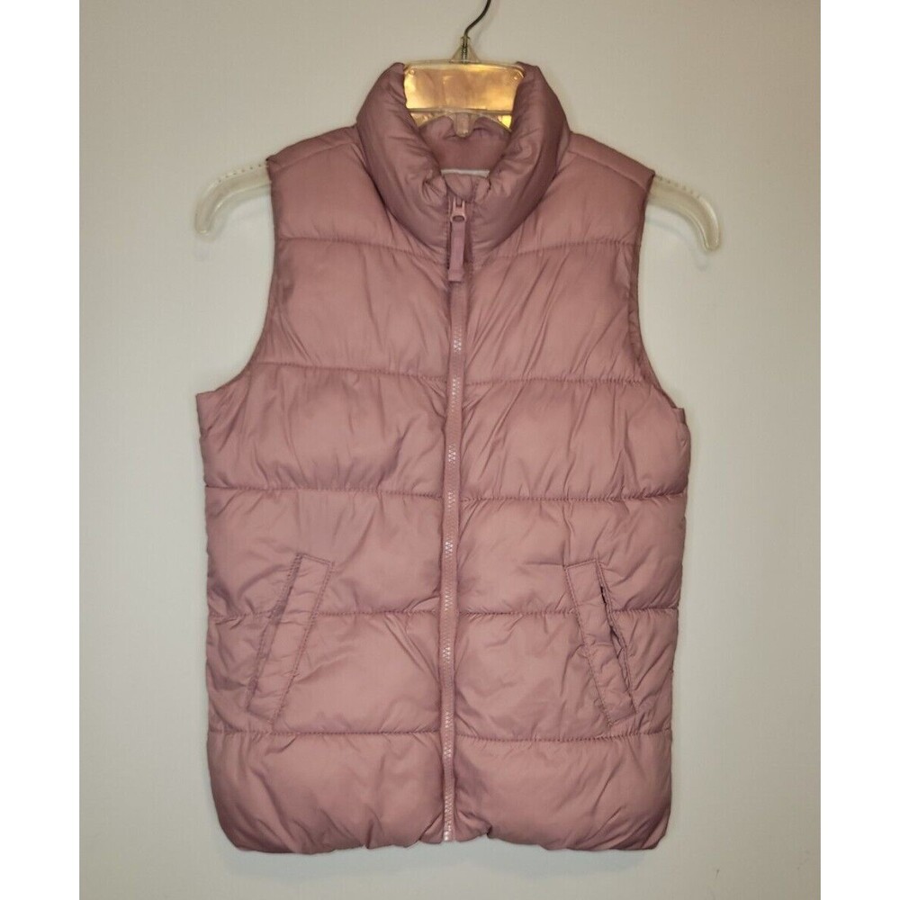 Old Navy Puffer Vest Girls Lg 10-12 Full Zip Mauve Fleece Lined Snow Skiing
